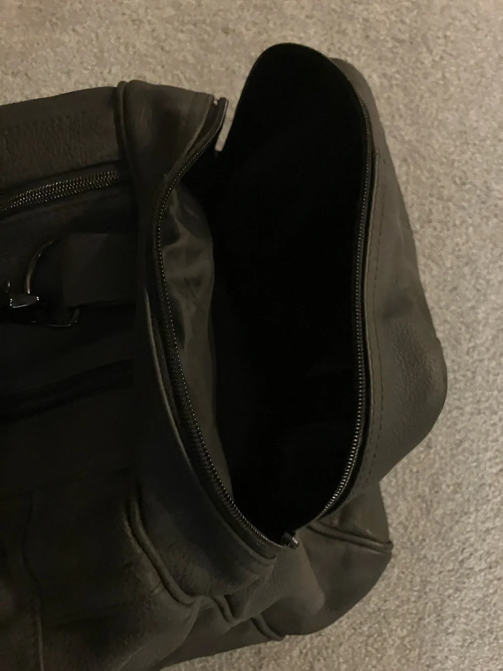 Classic Black Leather Weekender Duffel Bag